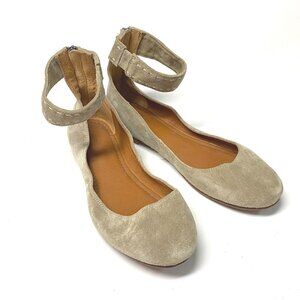 size 11 B FRYE Carson ankle strap ballet flat shoes Ash suede tan beige
